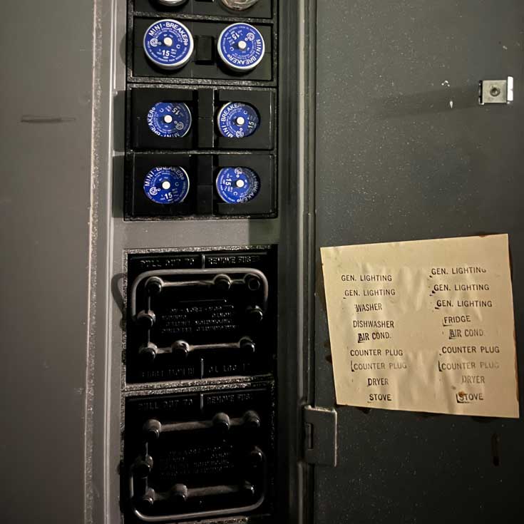 Photograph of an outdated fusebox in East York, ON.